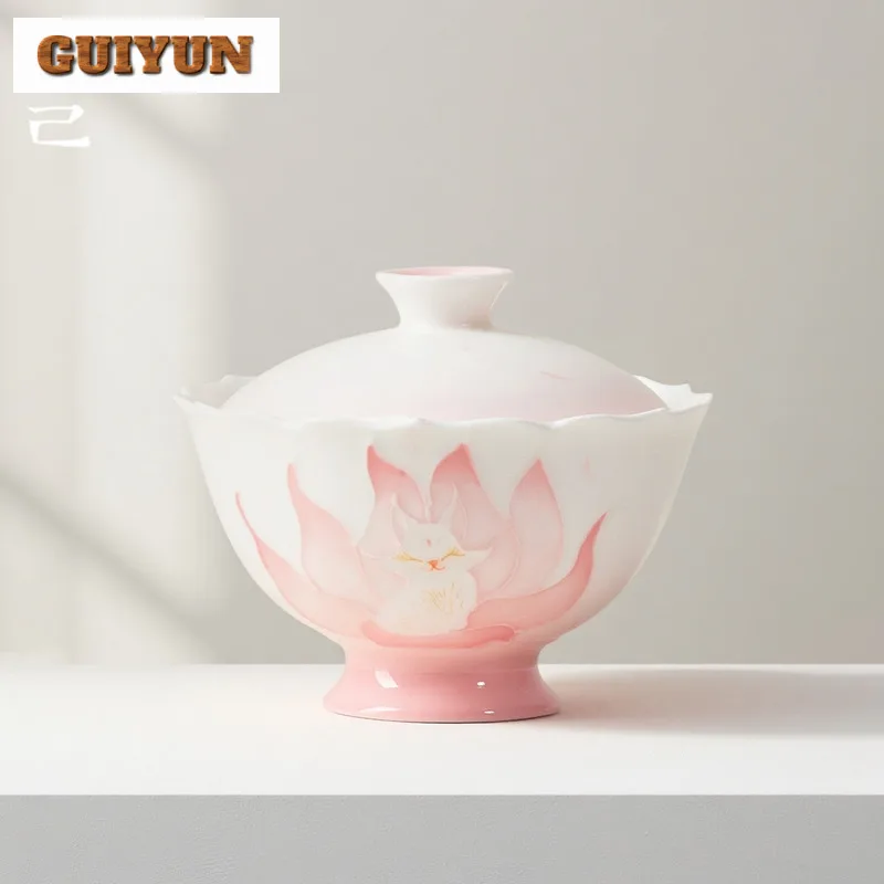 

130 мл ручная роспись девятихвостая лиса Гавань, традиционная чайная варена, чайная чаша с крышкой, набор чайника, крышка, миска, китайский чайный сервиз, подарок