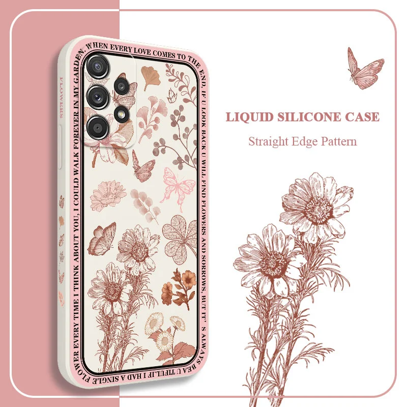 Vintage Flowers Case For Samsung A54 A34 A24 A14 A73 A53 A33 A23 A13 A03S A52 A52S A72 A32 A22 A15 A25 A35 A55 A04S A04 4G 5G