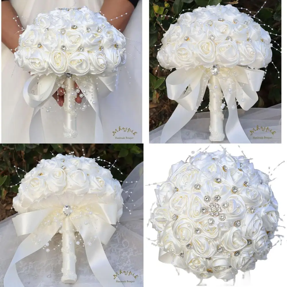 

Букет-брошь из круглых кристаллов цвета слоновой кости для невест и подружек невесты — букет из искусственных цветов розы, 9,8