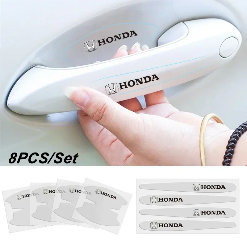 8pcs Car Door Bowl Handle Sticker Anti-scratch Decals for Honda Crosstour CRV Fit Civic City Stream Accord Odyssey HRV Spirior