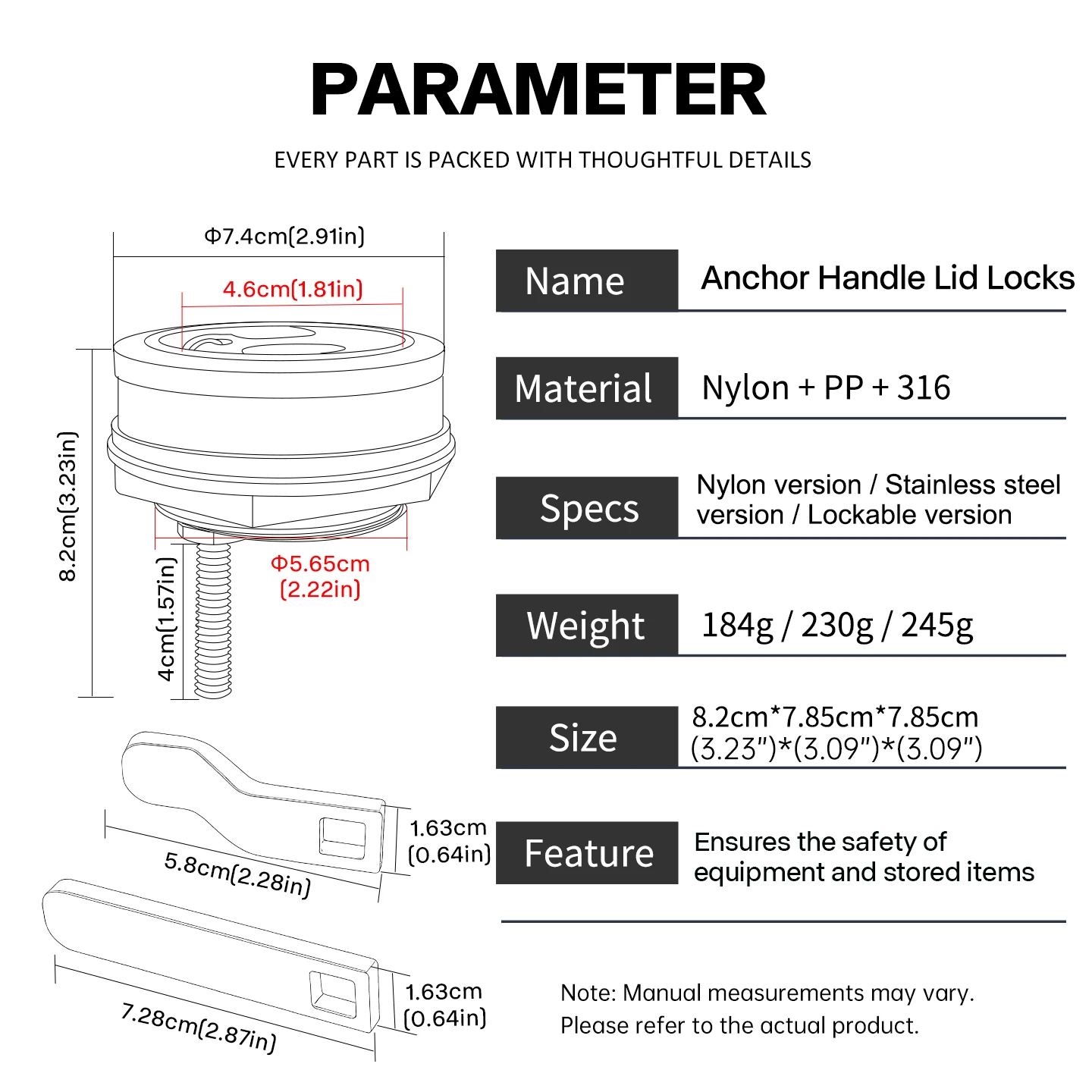 316 Stainless Steel Anchor Handle Lid Lock, 360° Rotation Twist Lock for Marine Deck Hatch.Yacht Accessories