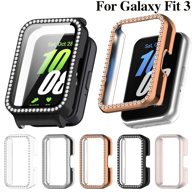 Protector Bling PC Hollow Case For Samsung Galaxy Fit 3 Samrt Watch Strap Diamond Crystal Bumper Protective Cover Screen