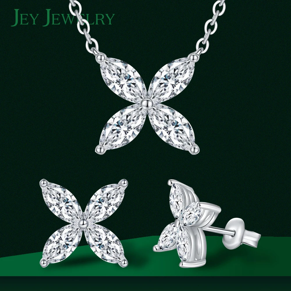 

JEY Lucky Moissanite Stud Earrings For Women 925 Sterling Silver Four Leaf Clover Earrings Pendant Necklace Set Lucky Jewelry