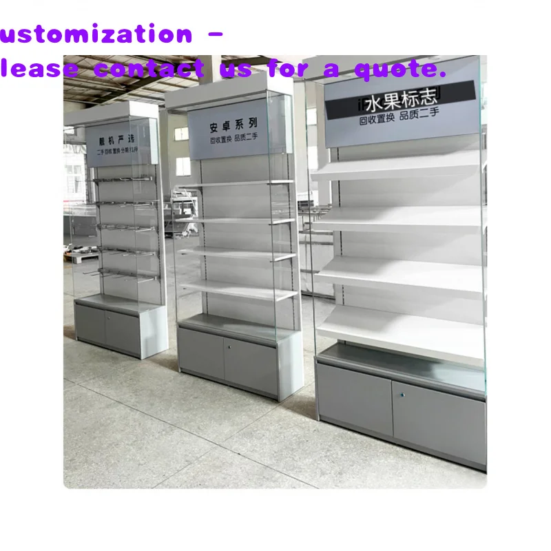 custom.Hot Sale Glass Cell Phone Display Cabinet Showcase Factory Direct LED Lighting Mobile Shop Interior Decoration