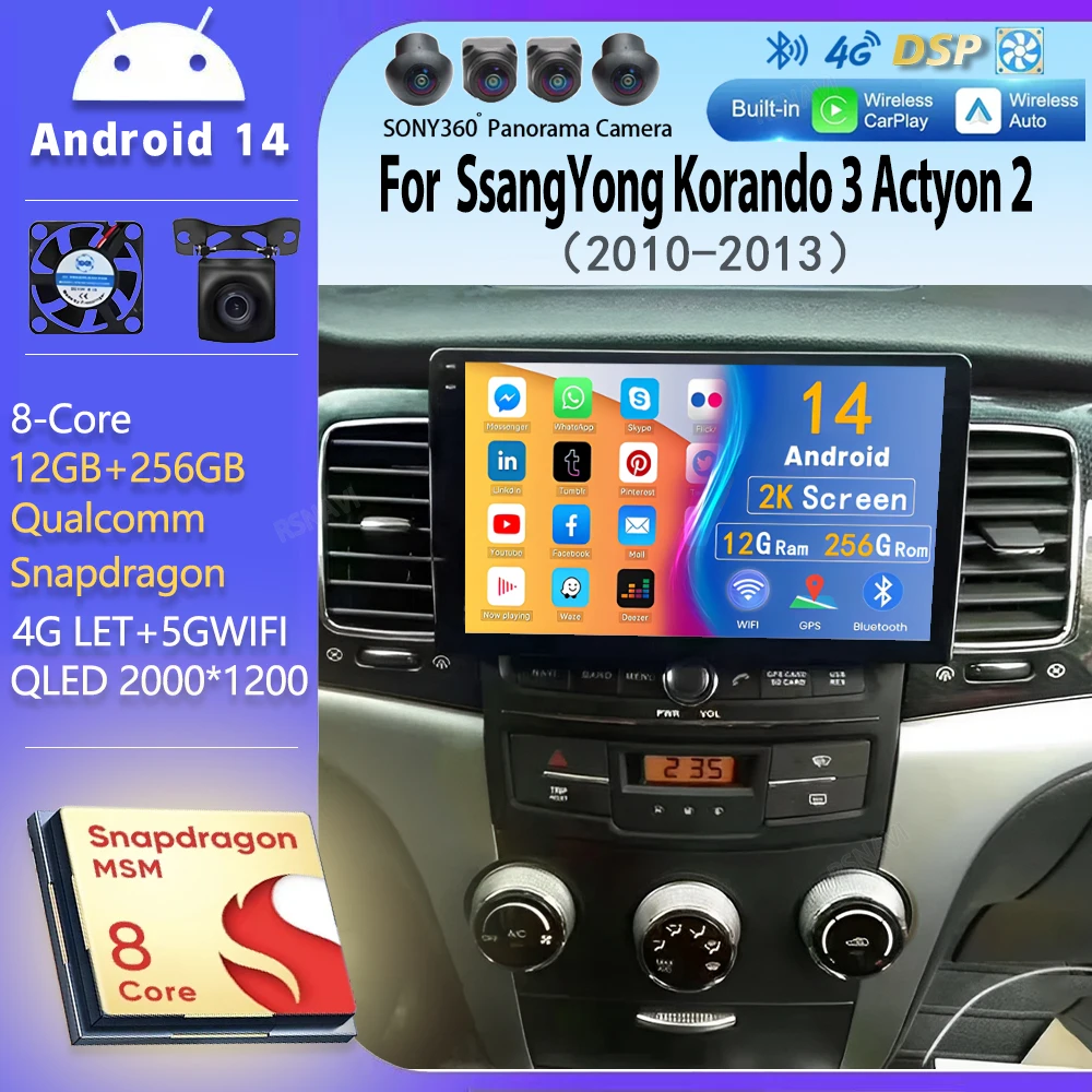 

Android 14 для SsangYong Korando 3 Actyon 2 2010-2013 2K QLED Стерео Автомобильный Радио Мультимедийный Видеоплеер GPS Auto CarPlay 4G DSP