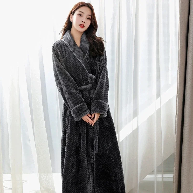 Winter Warm Coral Fleece Kimono Robe Gown Women Nightdress Sleepwear Nightwear Long Bathrobe Intimate Lingerie 2024 New Homewear