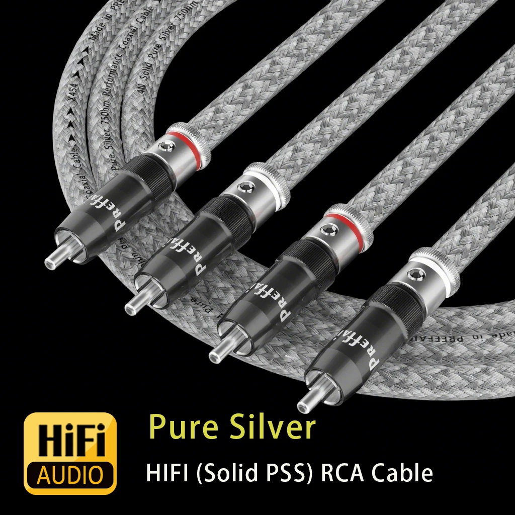 

Кабель HiFi Audio Interconnect RCA из чистого серебра 99,998% - с серебряным сердечником, самозащелкивающимся серебряным RCA-разъемом