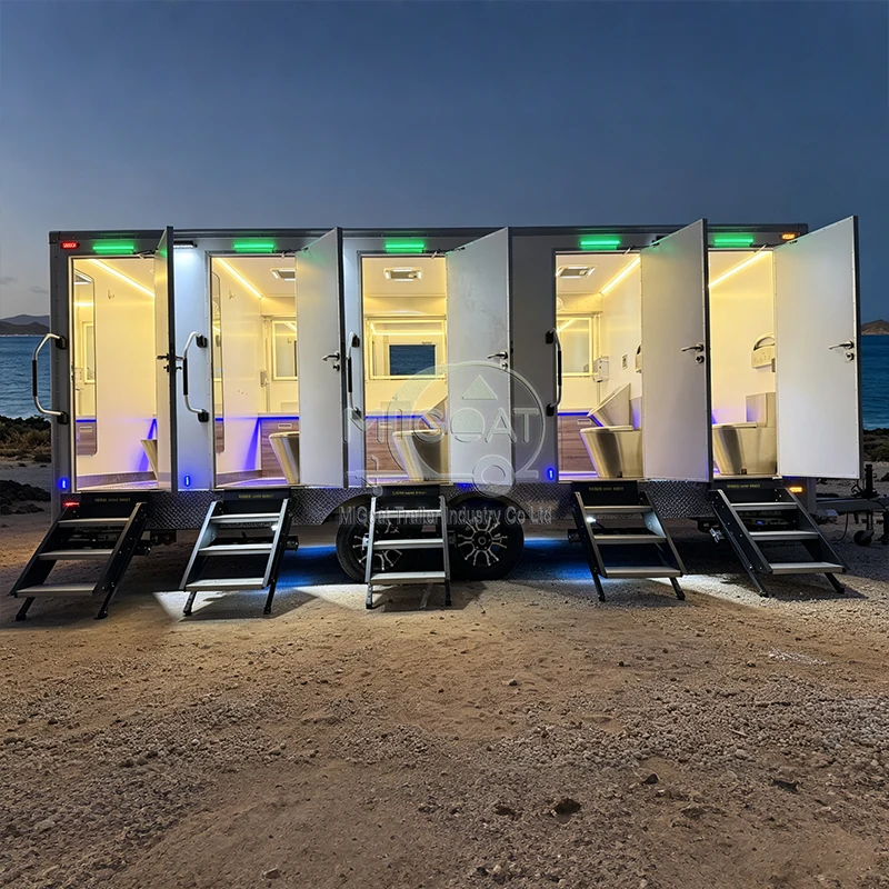 Portable Luxury Toilet Trailer With Built in Led Lighting Multiple Private Stalls for Wedding Festival and Large Outdoor Gatheri
