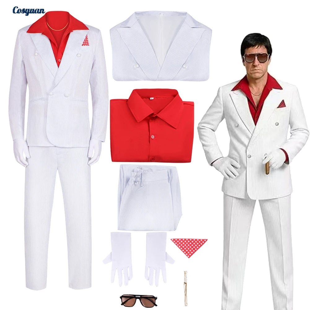 

1983 Movie Scarface Cosplay Al Pacino Top Pants Clothes Party Disguise Roleplay Men Halloween Costume Carnival Outfits Suit