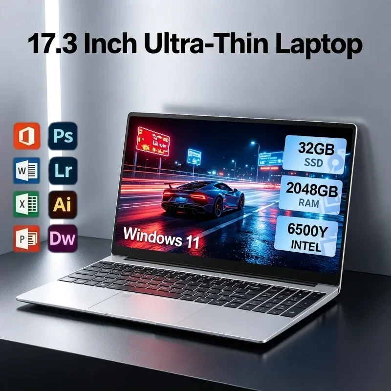 Intel 6500Y Processor 17.3 Inch Laptop 32GB RAM 2TB SSD Windows 11 Fingerprint Unlock PC For Light Game & Work