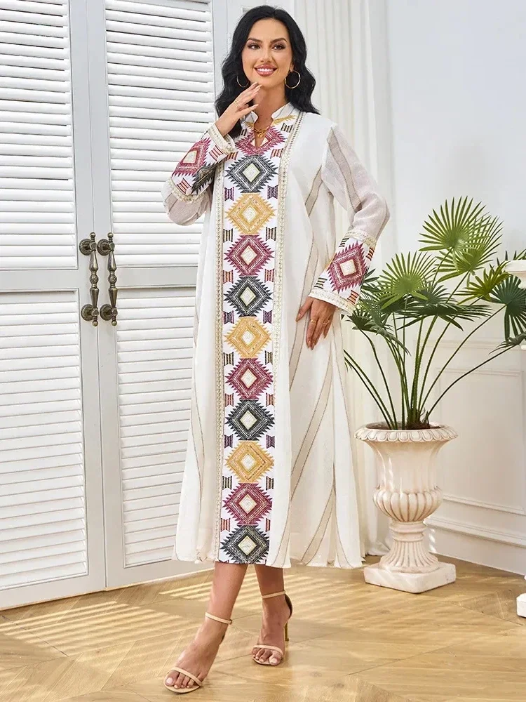 Abaya Morocco Kaftan Embroidery Sequins Long Robe Dubai Abayas Islam Vestidos Eid Muslim Women Modest Party Dresses Jalabiya