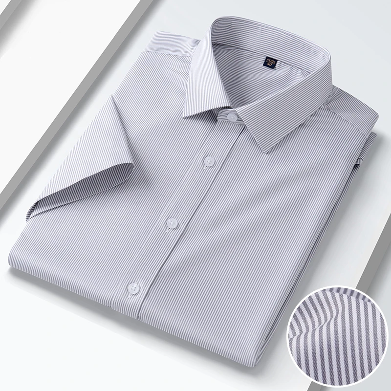 Quality Elasticity Anti-Wrinkle Men Shirt Short Sleeves Dress Shirts For Men Slim Fit Camisa Social Business Blouse White Shirt