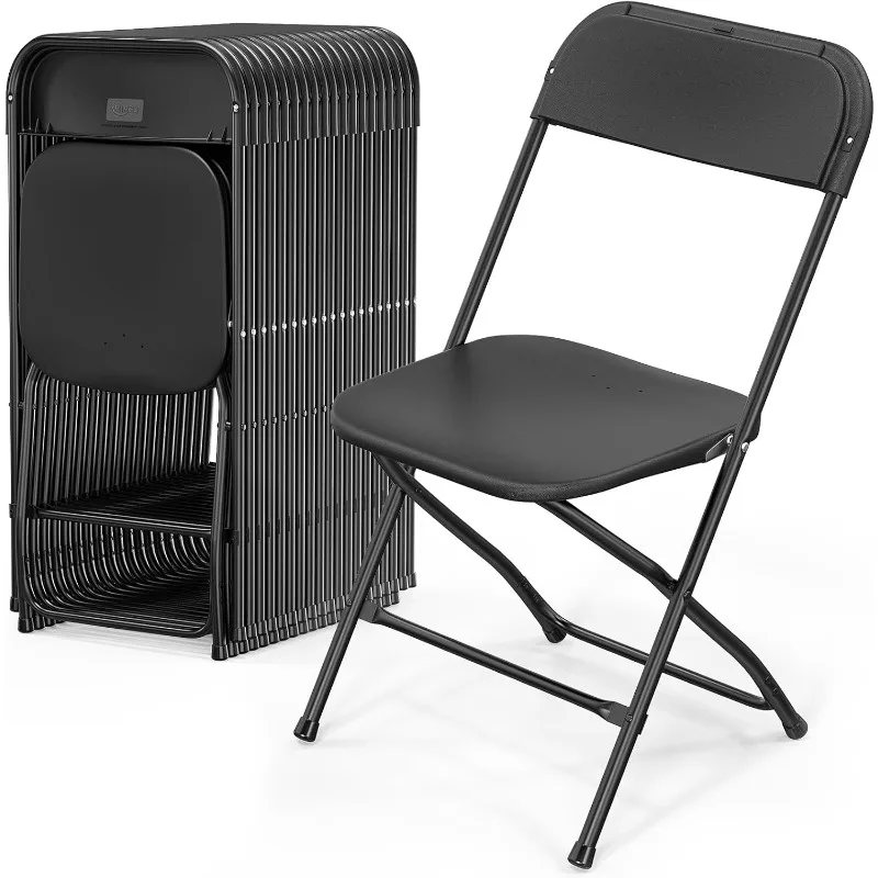 20 Pack Black Plastic Folding Chair, Indoor Outdoor Portable Stackable Commercial Seat with Steel Frame 350lb.