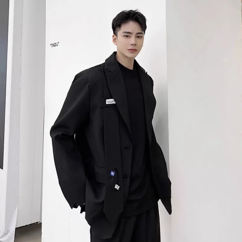 LUZHEN Personalized Necktie Decorate Handsome Casual Blazer Coat Original Men's 2025 New Solid Color Elegant Male Clothes JY4911