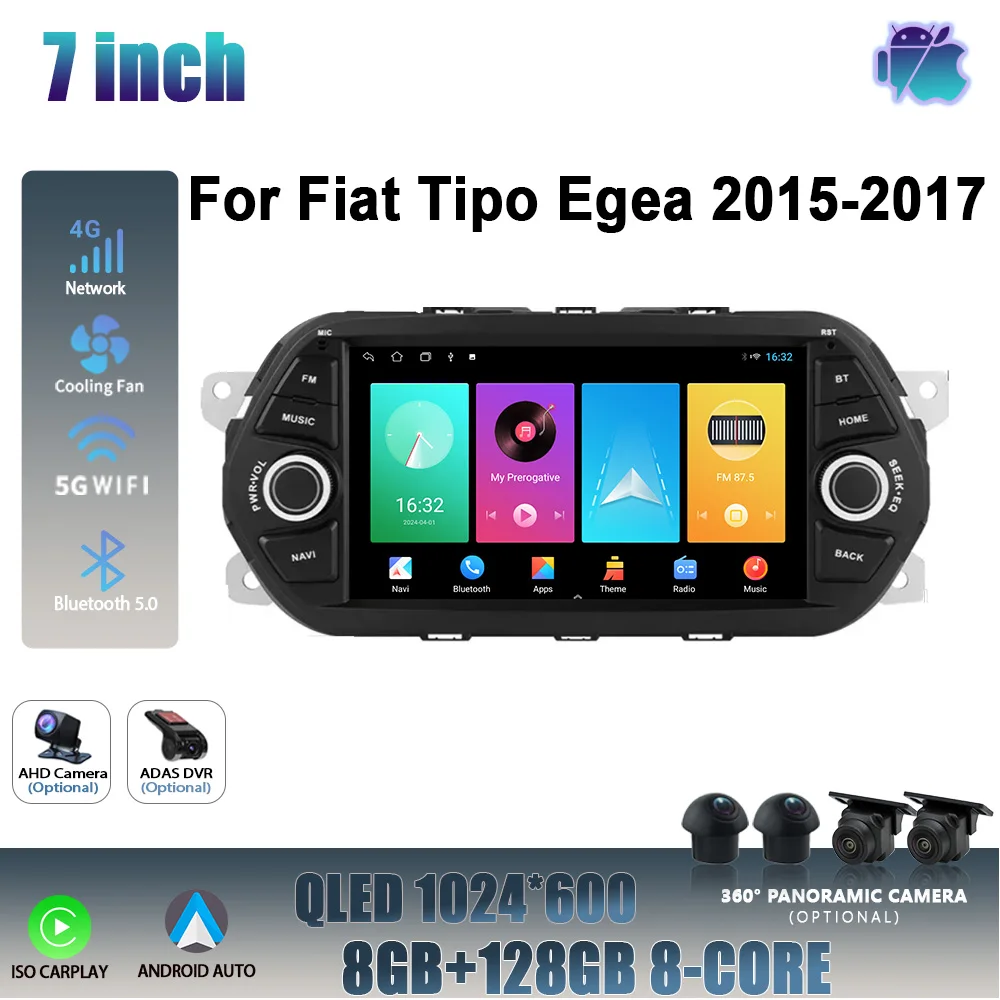 Android 14 Head Unit For Fiat Tipo Egea 2015-2017 Car Radio Multimedia Navigation Wireless Carplay Stereo Screen