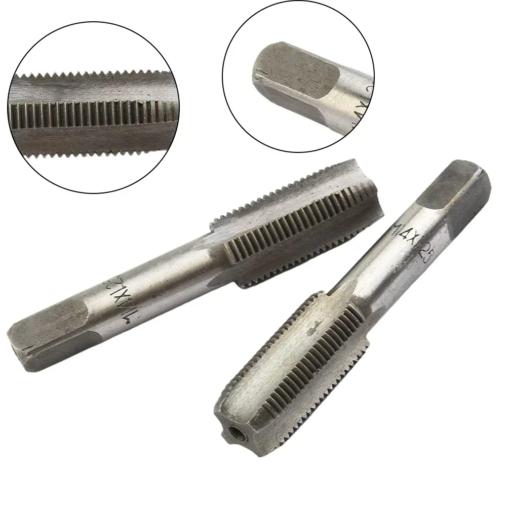 2 Pcs Tap HSS 14mm X 1.25 Metric Taper Head And Plug Head Right Thread M14 X 1.25mm Silver High-speed Steel Taps