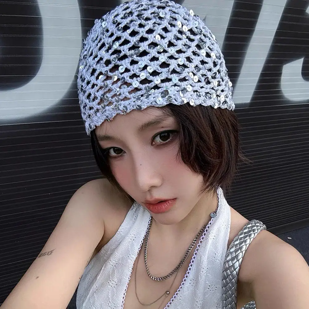 

Slouchy Beanie Hat Ins Wind Sequined Bucket Hat Women's New Fashion Hollow Headgear Show Face Small Pile Cold Beanie Hat