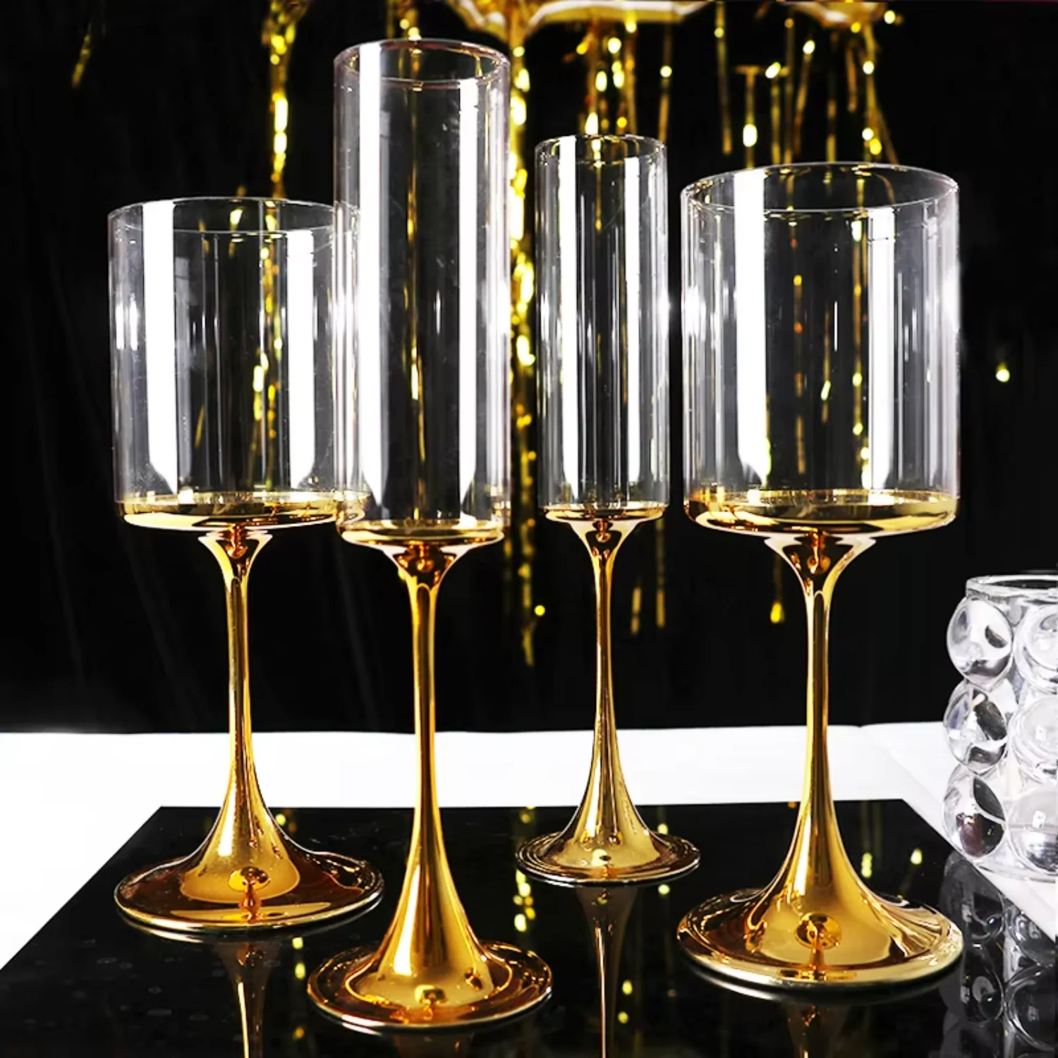 gift champagne goblets Gold plating wine glass water cup Creative transparent crystal wine glass