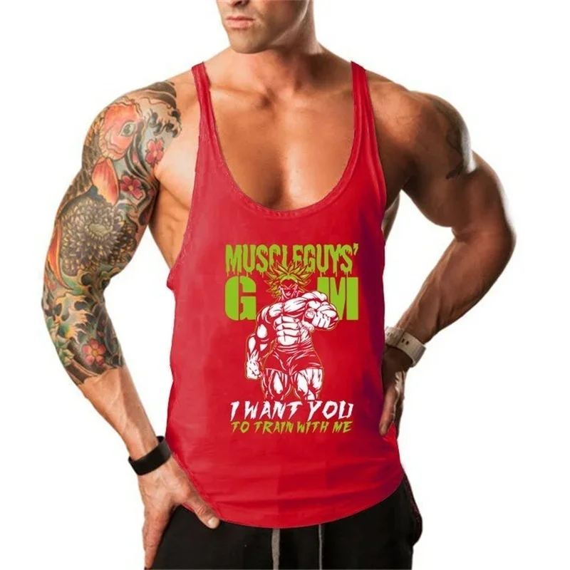 Dragon Ball Goku Saiyan Bodybuilding Stringer Tank Top Man Cotton Gym Sleeveless Shirt Men Fitness Vest Singlet Sports Tanktop