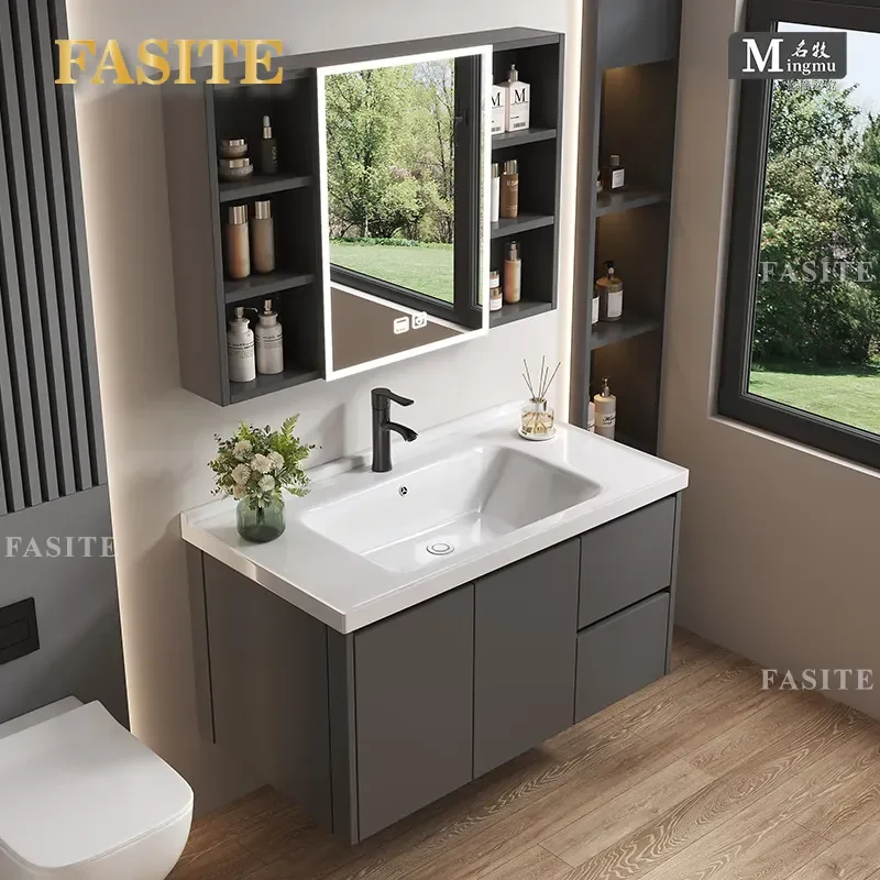 For Honeycomb Aluminum Bathroom Cabinet Combination Ceramic Integrated Wash Basin Household Toilet Vanity Unit Durable Modern