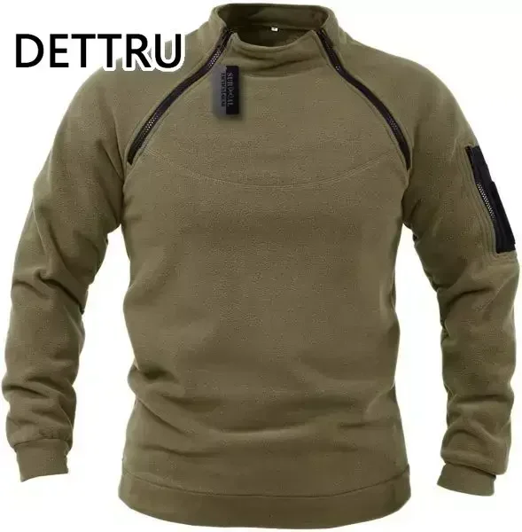 DETTRU Men\'s Sweater Loose Solid Color Outdoor Warm Breathable Tactics Streetwear Sweatshirts Men