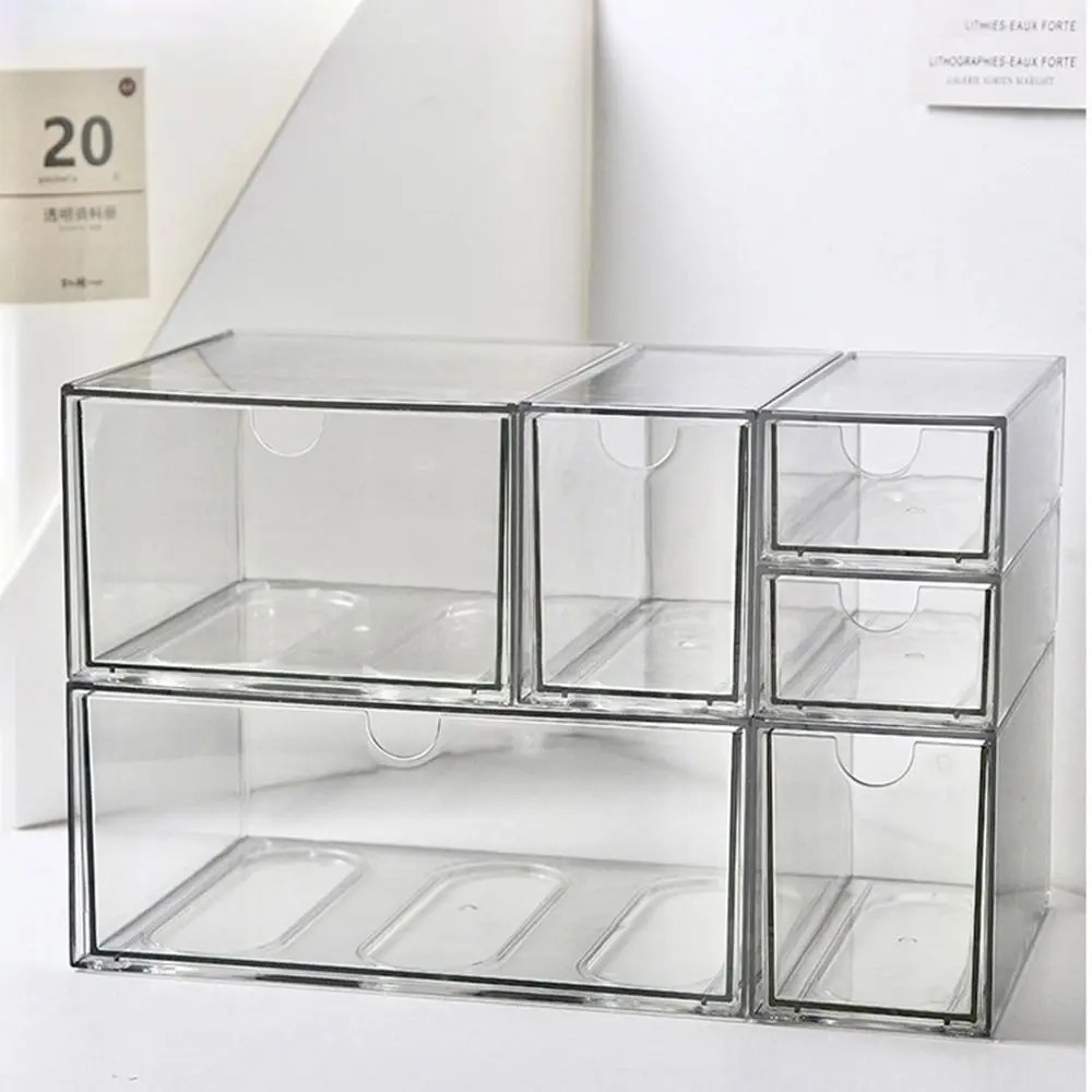 INS Desktop Storage Box Dust Proof Stackable Transparent Organizer Shelf Multi-function Drawer Type Cosmetics Organizer