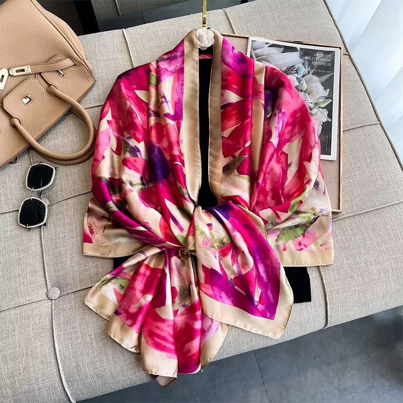 180X90CM Luxury Brand Fashion Summer Women Soft Silk Scarves Female Shawl Foulard Ladies Muffler Beach Wrap Bandanna Pareo beach