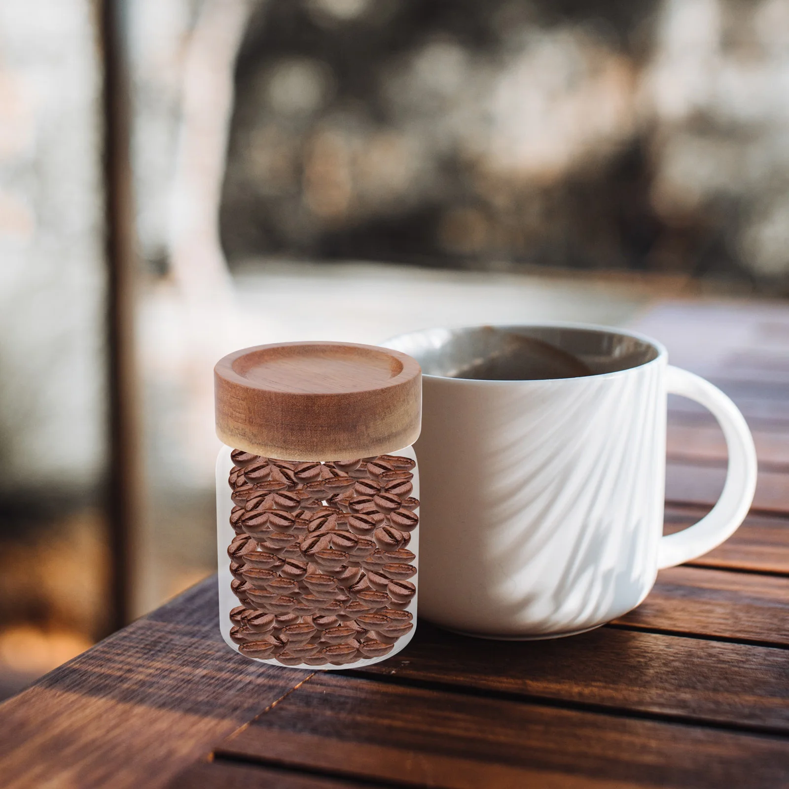 

Glass Wood Jar Sealed Coffee Bean Holder Tea Container Food Storage Can Kitchen Supply Beans Container Home Storage Jar