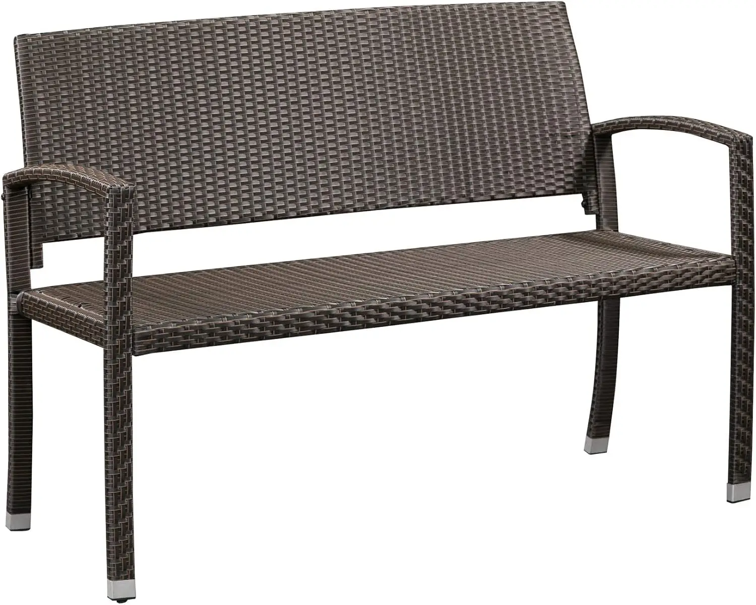 Patio Sense 63363 Miles Patio PU Wicker Steel Frame All Weather Bench Attractive Woven Design Easy Assembly Lightweight Year