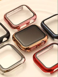 Glass+cover For Apple Watch Case 44mm 40mm 42mm 38mm Bumper Screen Protector for iWatch Serie 8 7 6 5 4 3 se 41/45mm Accessories