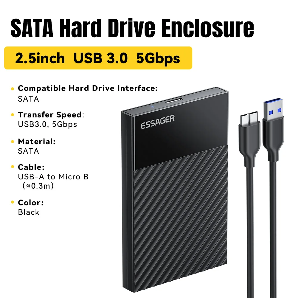 Essager 2,5 inch externe SSD HDD-behuizing USB 3.0 SATA harde schijf adapterkabel ondersteuning UASP TRIM 5Gbps voor HDD SSD gereedschapsvrij