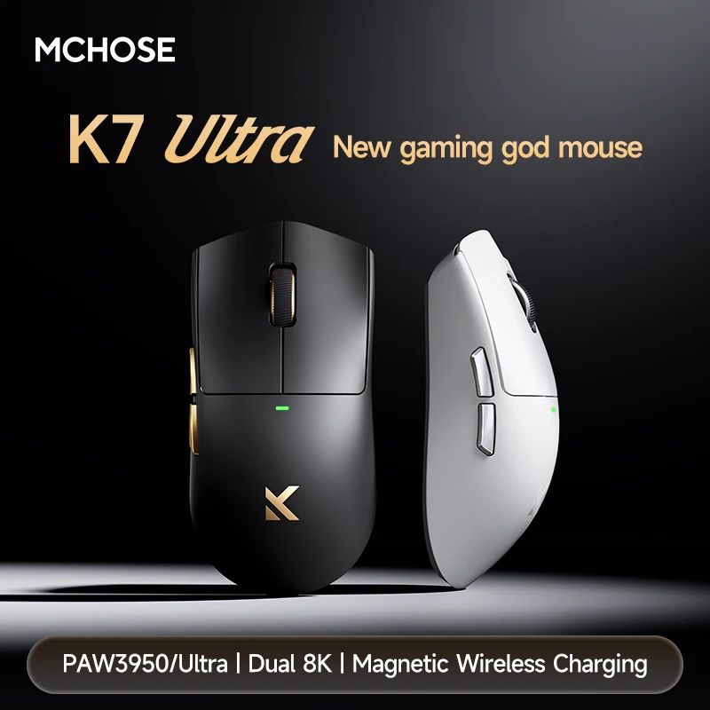 

MCHOSE K7 Ultra Wireless Tri Mode Gaming Mouse 2.4G 8K Ultra Low Latency Lightweight E-Sport PAW3950 Magnetic Charging Base PC