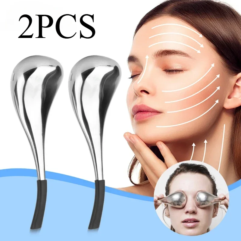 2 STKS Ijsbollen Lepel Massager Gezichtsverzorging Freeze Tool Roestvrij Staal Gezicht Schoonheid Cryo Roller Cooling Massage Spa Bal