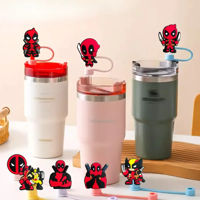 

10 Mm Anime Deadpools Straw Cover Cap Cartoon Drink Straw Plug Reusable Splash Proof Drinking Cup Straw Cap Fashion Pendant