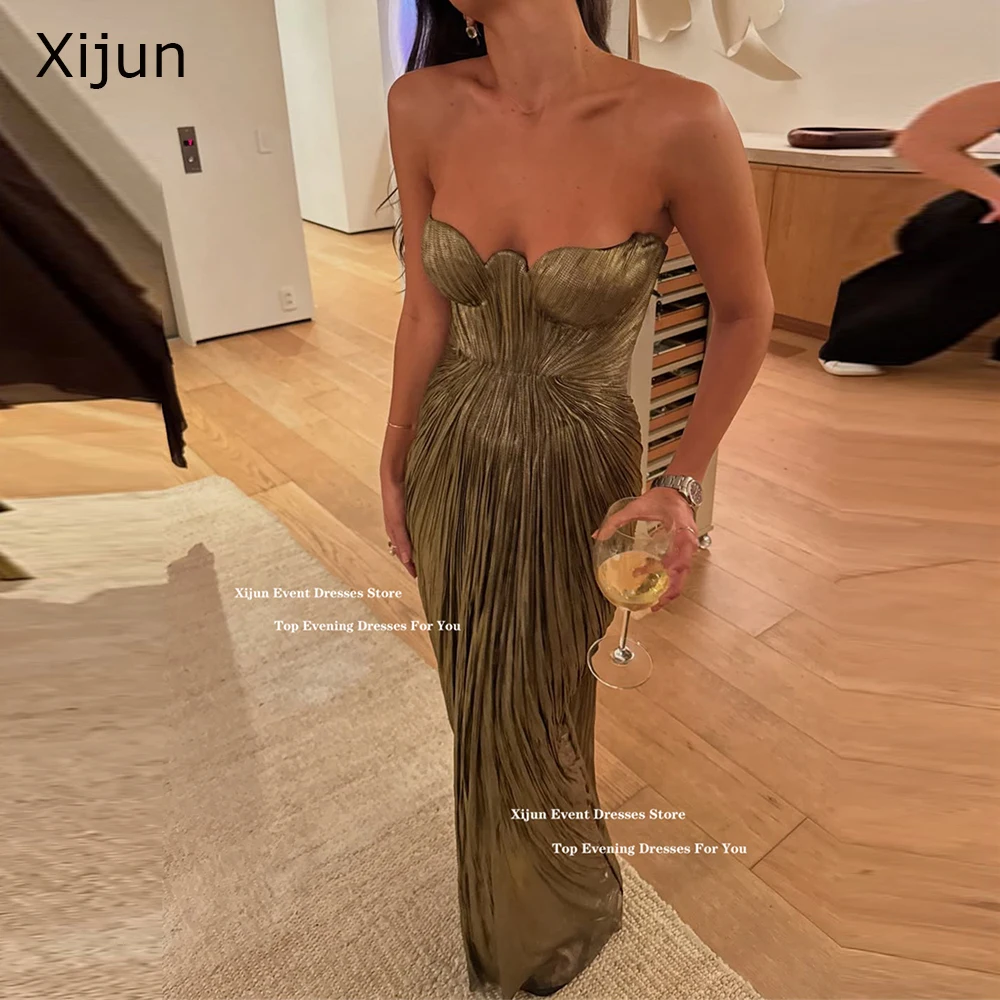 

Xijun Modern Mermaid Evening Dresses Sleeveless Sweetheart Long Prom Dresses Saudi Arabic Formal Pleated Prom Gowns Customized
