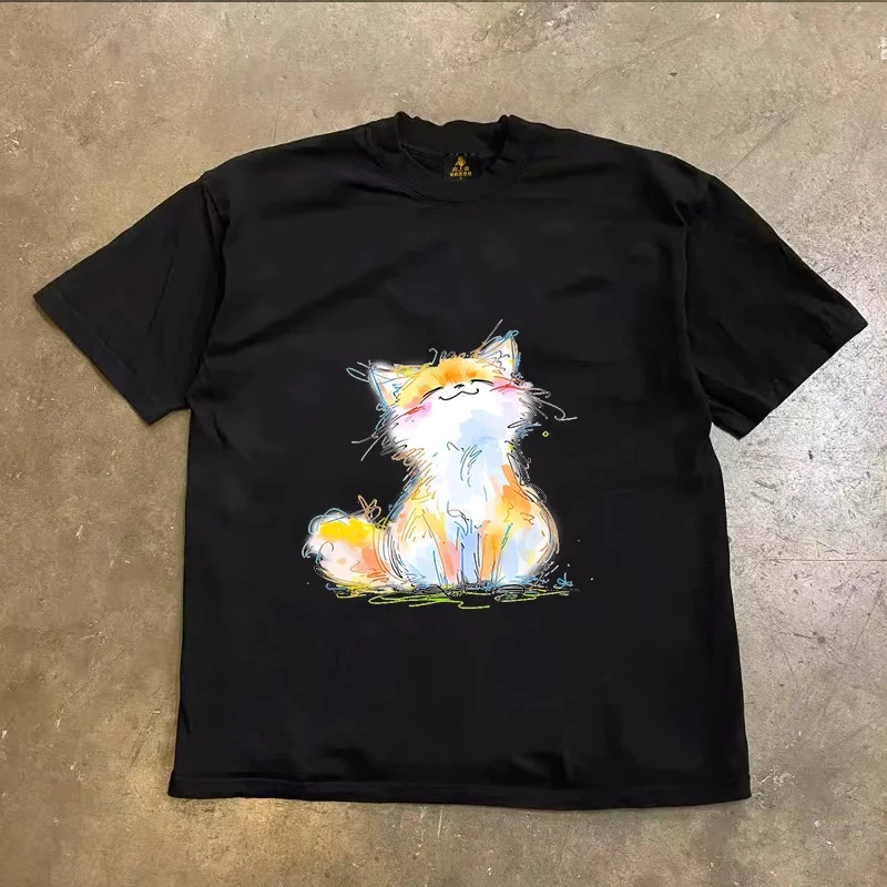 Loose Fit Cotton T-Shirt Unisex Short Sleeve Double Thread UPUPXIA Hero Print Sweat Absorbent round Neck Casual Summer Top