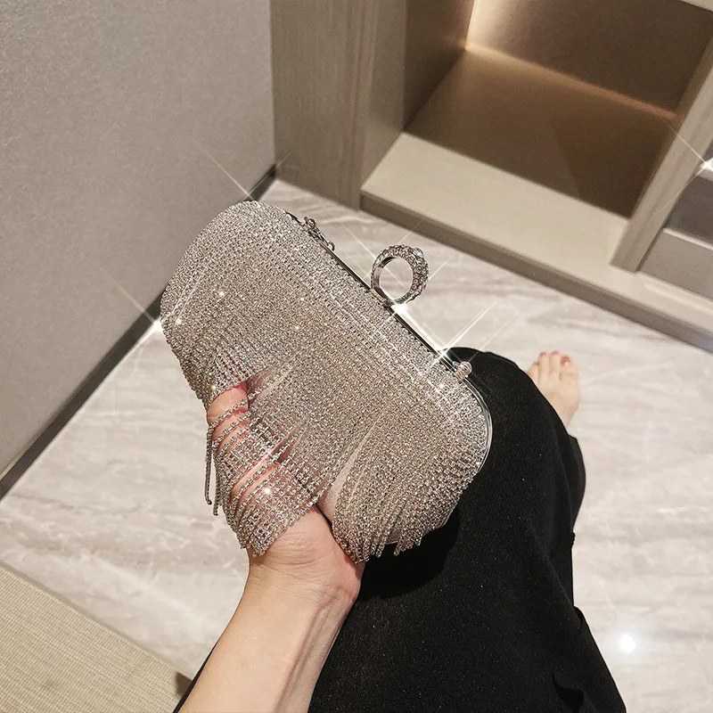 Trendy Banquet Bag Heavy Industry Shiny Banquet Bag Party Bag Paired Formal Dress Fashionable Tassel Handbag Event Banquet Bag