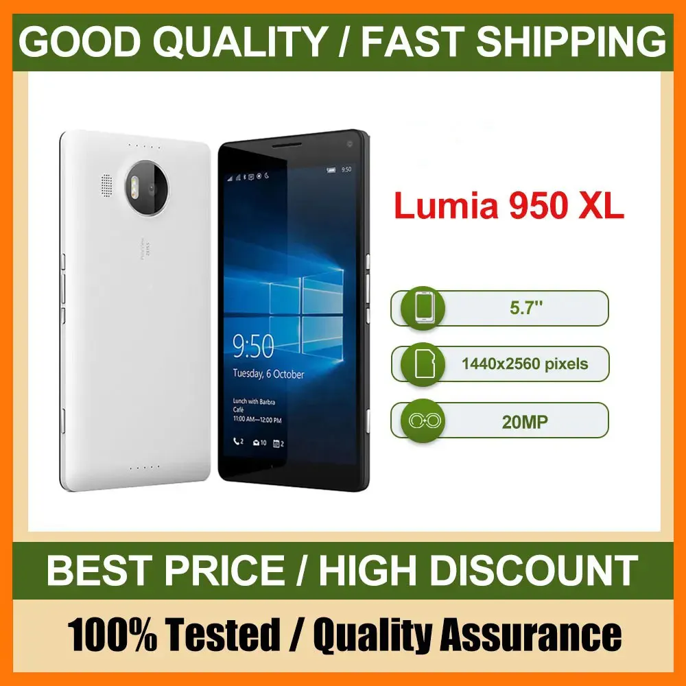 هاتف محمول Lumia 950 XL أصلي مصنوع في فنلندا يدعم اللغة الإنجليزية بحالة جيدة