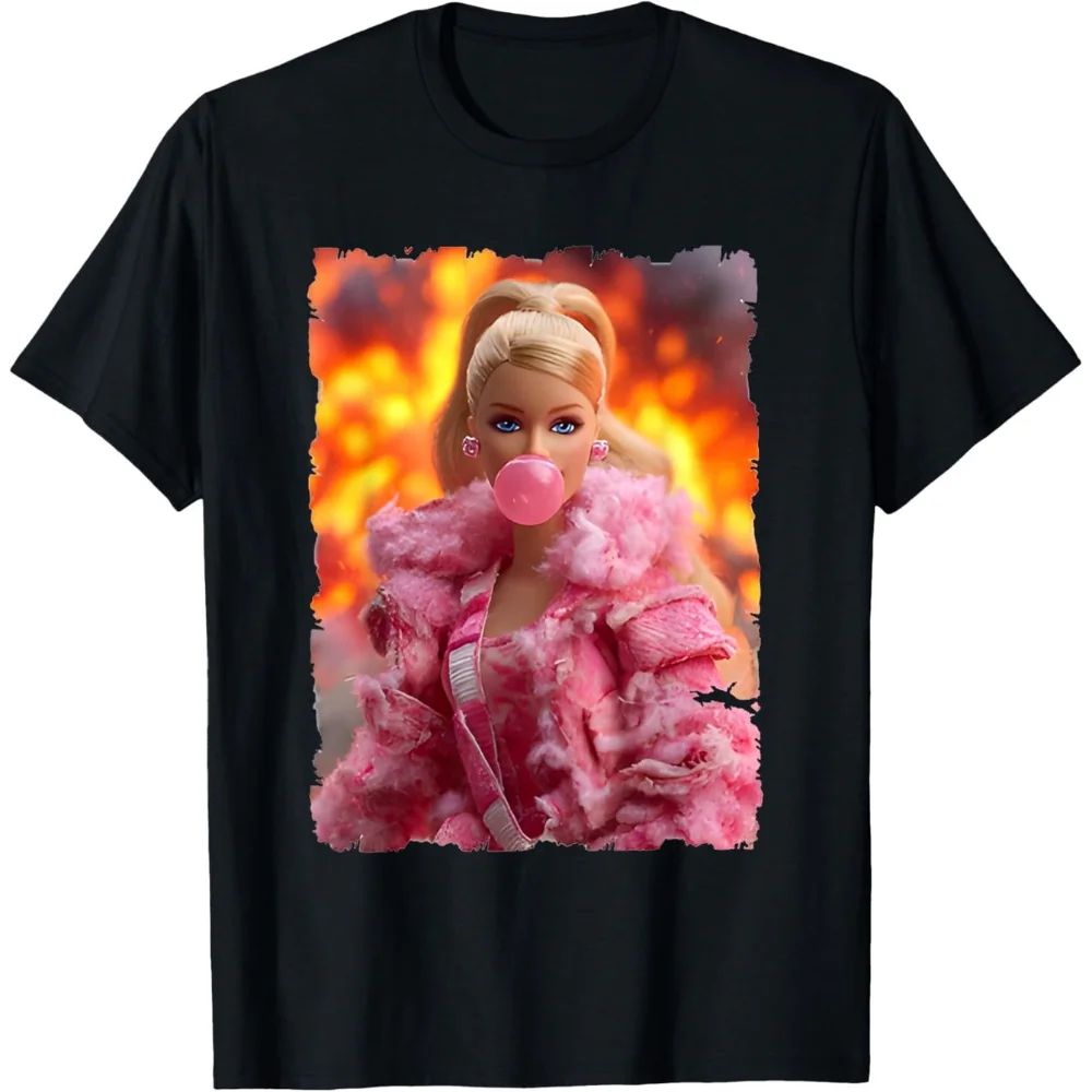 Fun and Disgusting Pink Doll Face Emoji T-shirt Retro Street Style Summer New Unisex Casual Fashion T-shirt