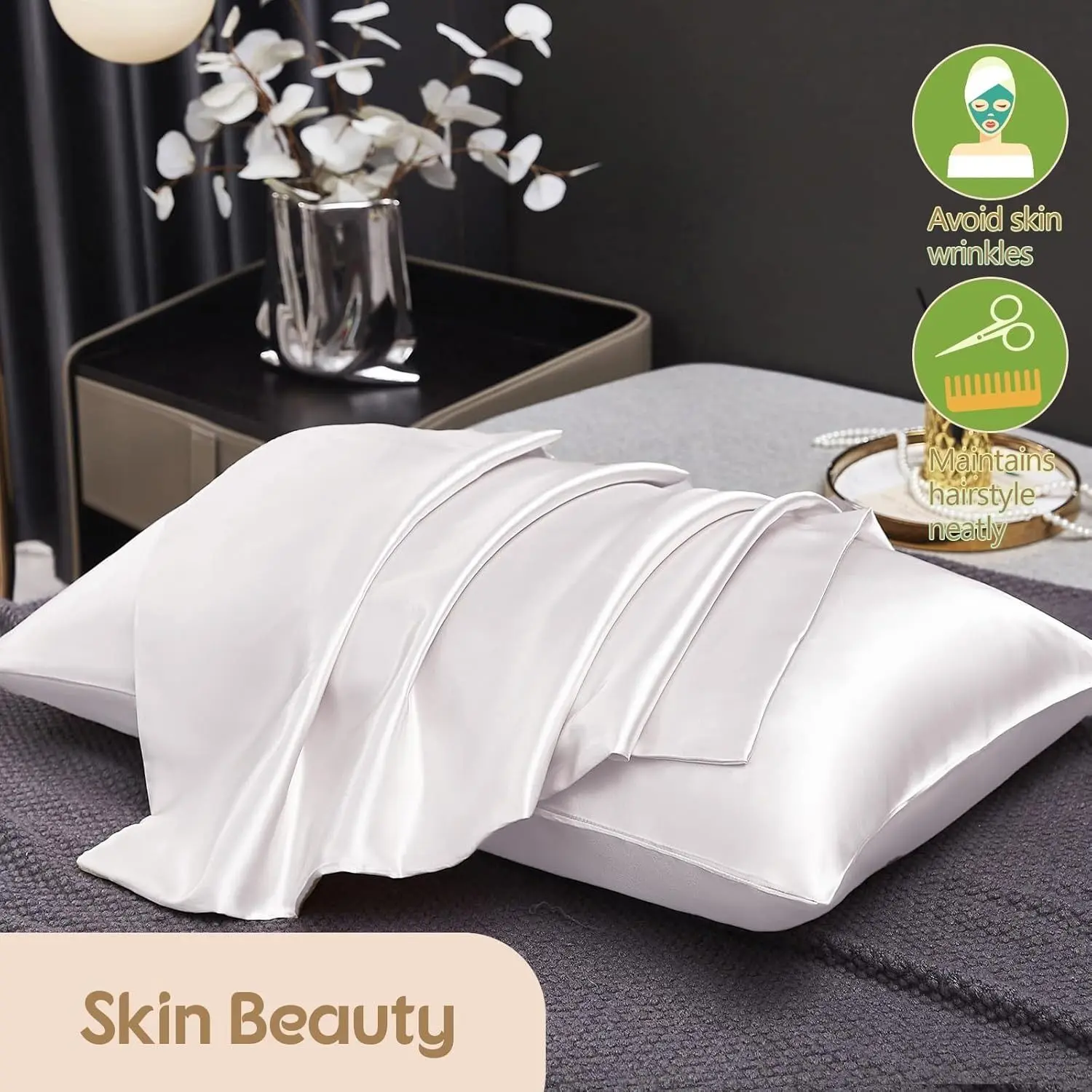 Mulberry Silk Pillowcase Bed Pillow Covers White Black Gray Champagne Gold Luxury Cases Home Bedding Standard Queen Size