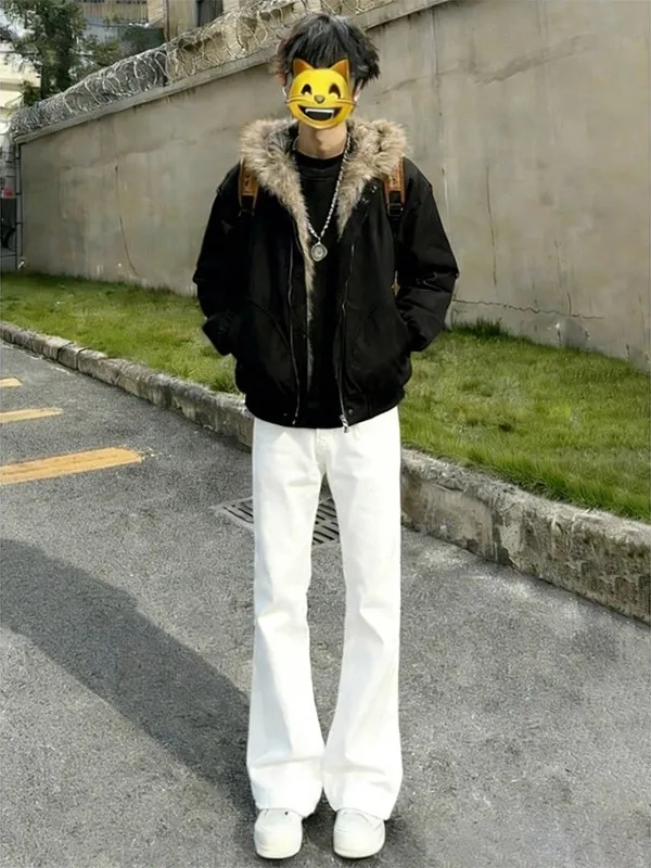 

Мужские джинсы Cleanfit White New Tang с высокой талией, прямые, слегка расклешенные, износостойкие, повседневные, свободного кроя