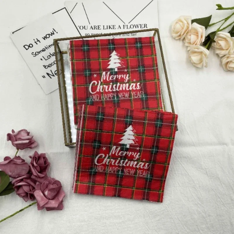 20pcs 33cm Colourful Printed Napkins Red Christmas Plaid Christmas Tree 2 Layers Restaurant Party Decoration Paper Napkins