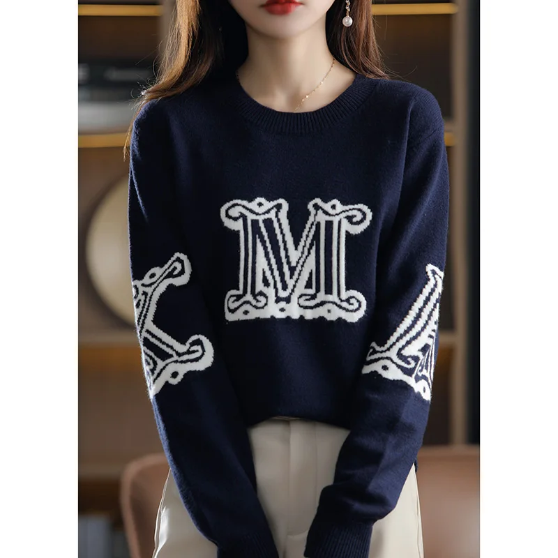 Autumn and Winter Cashmere Elegant Women's Cashmere Pullover O Neck Slouchy Loose Soft Women's Sweater Fashion Pullover