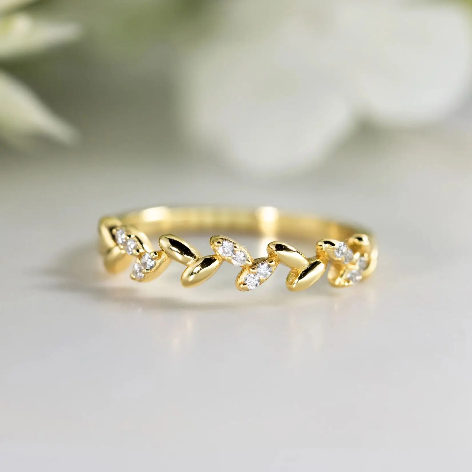 

Cocktail 925 Sterling Silver Zircon Adjustable Wedding Band Gold Plated Floral Matching Rings for Women Jewelry Birthstone Gifts