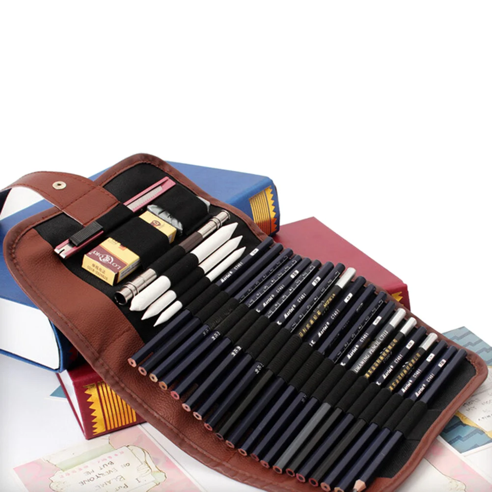 24 Pencil Case brush pen pouch for artist students office school bag Retro Canvas Artists holes roll 1PCS