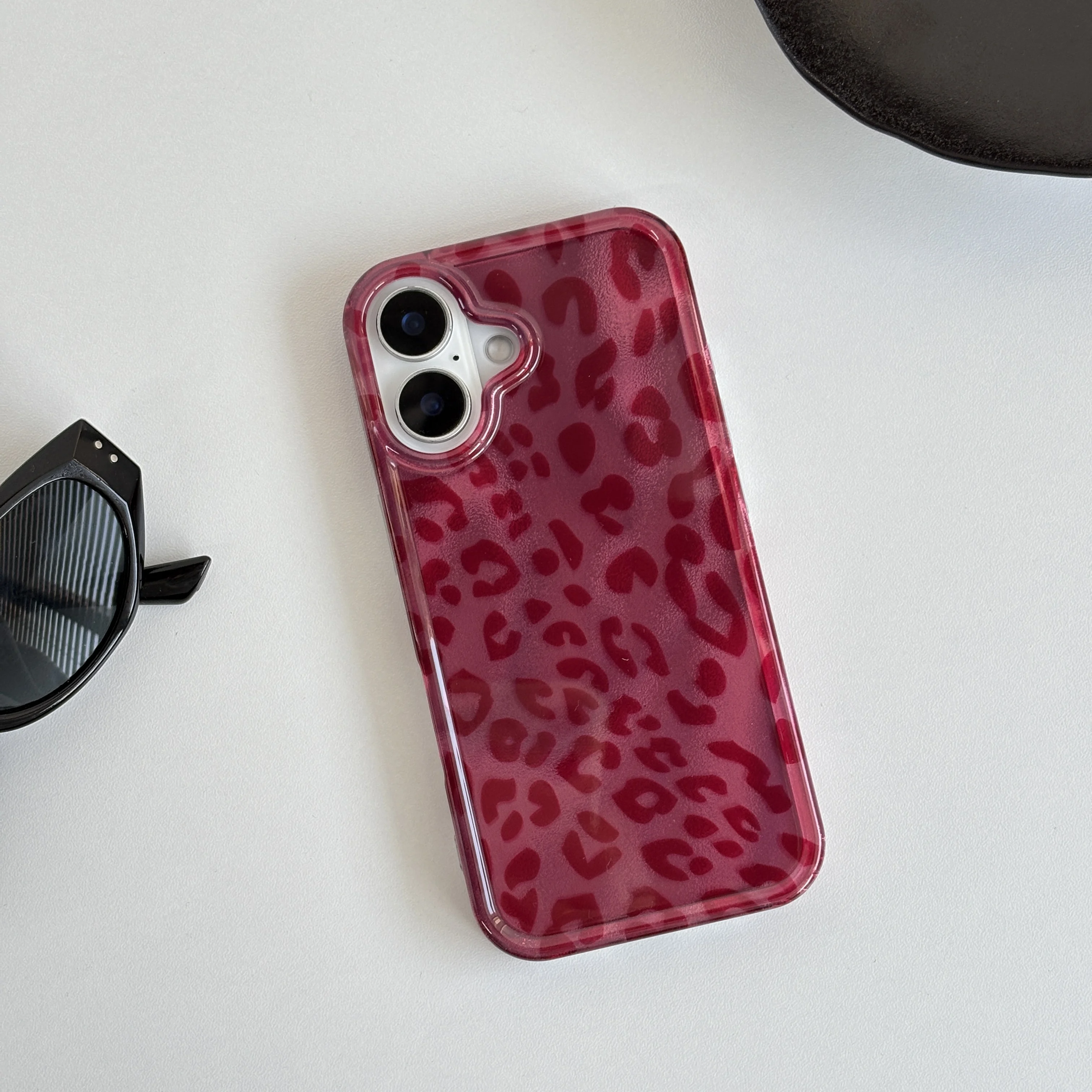 Fashion Chic Wine Red Leopard Print Lucky Color Fine Flash Glacial Texture Cover Case for iPhone 12 13 14 15 16 17 Pro Max