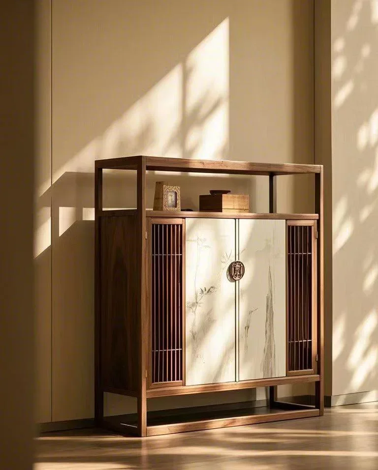 

New Chinese style dining side cabinet entrance locker chest cabinet Zen Song Dynasty style aesthetics
