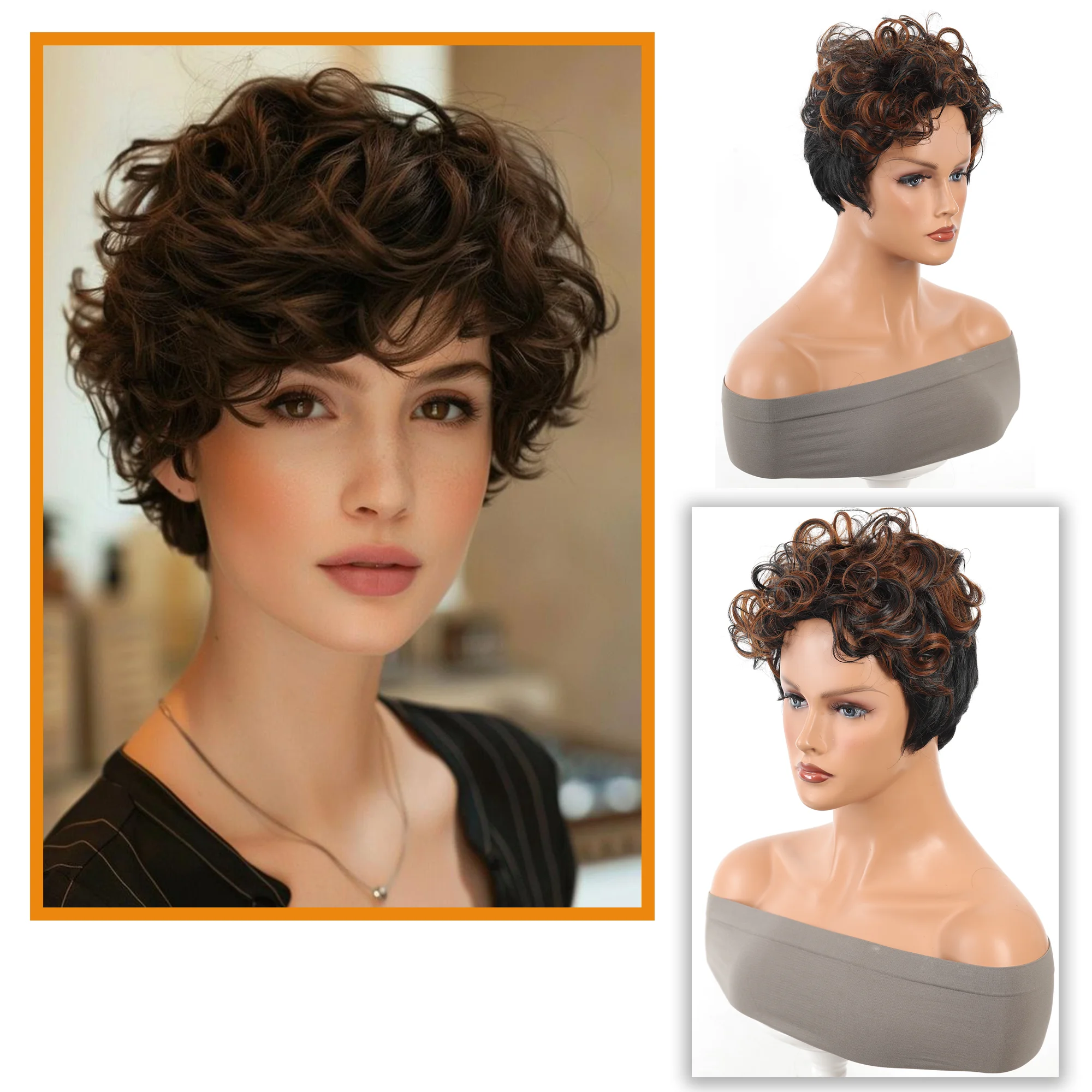 women's synthetic wig Layered Short Curly hair Natural waves Full top set ponytail hair hoop Hairpin Clockwork bun Women's wig