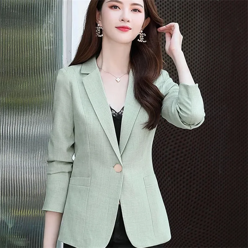 女性ブレザー無地フォーマルスリムブレザー長袖ストリート春秋スリムフィットターンダウンカラースーツコートオフィス用