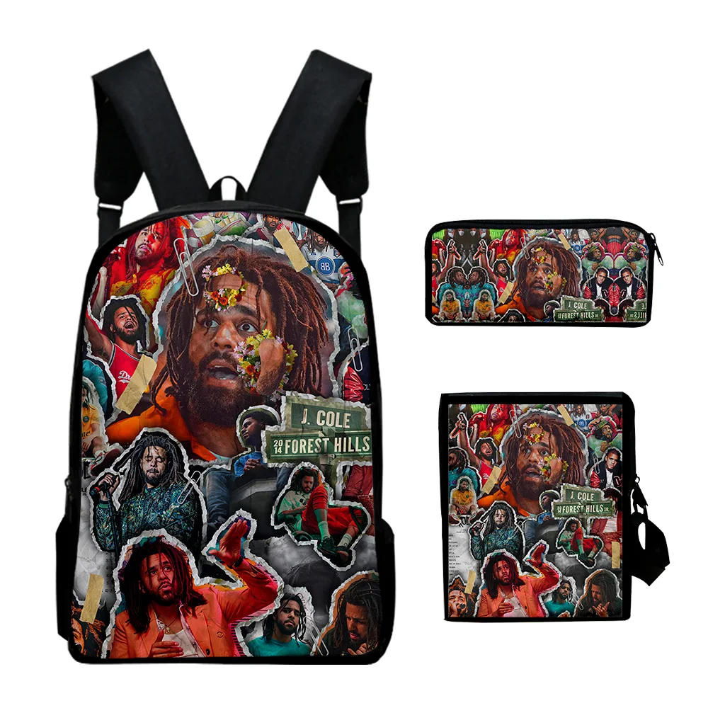 

Harajuku Novelty J Cole Rapper 3D Print 3pcs/Set pupil School Bags Laptop Daypack Backpack Inclined shoulder bag Pencil Case